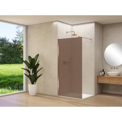 Van Rijn Products ST01 vaste wand - 118x200cm - brons rookglas - - dikte 8mm - stabilisatiestang - muurprofiel - Koper Geborsteld ST01500120BRSCM