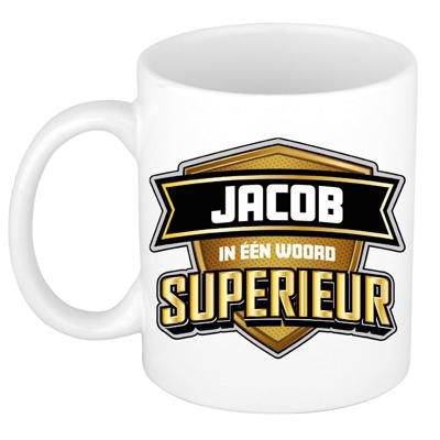 Naam mok Jacob - wit - Superieur - keramiek - 300 ml - cadeau collega beker