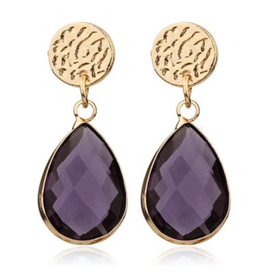 Oorknop met Druppelvormige Hanger - Kristal Aubergine
