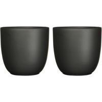 Plantenpot/bloempot Tusca - 2x stuks - Zwart - keramiek - mat - D19.5/H18.5 cm