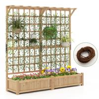 180 cm Grote Houten Plantenbak met Latwerk Hangend Blad Twee Plantenbakken vier Afwateringsgaten en Verwijderbaar Bodempaneel Naturel