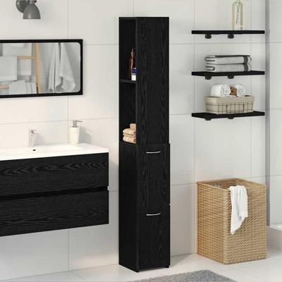 Badkamerkast met lade Zwart Eiken 25 x 25 x 170 cm Bewerkt hout