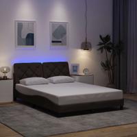 Bedframe met LED zonder matras 140x200 cm stof donkerbruin