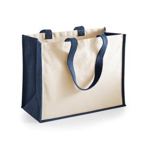 Jute katoenen boodschappentas - donkerblauw/natural - 44 x 33 x 19 cm - 20 liter - draagtas