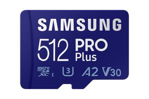 Samsung PRO Plus SDXC-kaart 512 GB Class 10 UHS-I, v30 Video Speed Class 4K-video-ondersteuning, A2-vermogensstandaard, Incl. USB-kaartlezer, Schokbestendig