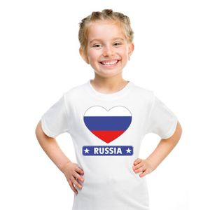 Rusland hart vlag t-shirt wit jongens en meisjes