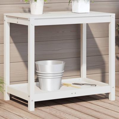 VidaXL Oppottafel met schap 82,5x50x75 cm massief grenenhout wit