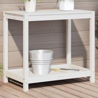 VidaXL Oppottafel met schap 82,5x50x75 cm massief grenenhout wit