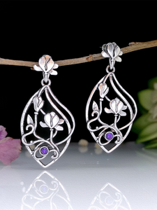 Vintage Hollow Out Floral Rhinestone Dangle Earrings