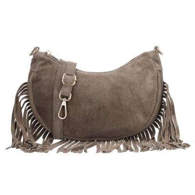 Charm London Suède Schoudertasje met Franjes Elisa Taupe