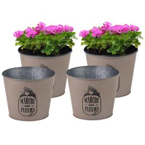 Plantenpot/bloempot voor buiten - 4x - zink - taupe - D17 x H14 cm