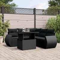 6-delige Loungeset met kussens poly rattan zwart