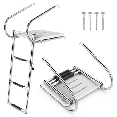 3-Staps Telescopische Bootladder Opvouwbare Zwemtrap 2 Leuningen Roestvrij Staal Capaciteit 227 kg voor Pontons Boten Jachten