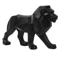 Beeldje Leeuw origami stijl - 33 cm - polyresin - zwart - decoratie dier