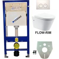Geberit UP100 Toiletset - Flow Rim Wandcloset met Zitting - Delta 25 - Wit