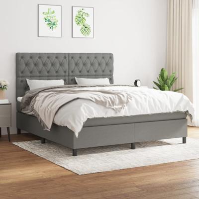 Boxspring met matras stof donkergrijs 160x200 cm
