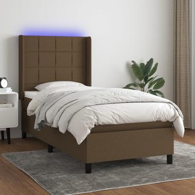 Boxspring met matras en LED stof donkerbruin 80x200 cm
