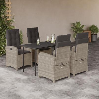 5-delige Tuinset met kussens poly rattan lichtgrijs