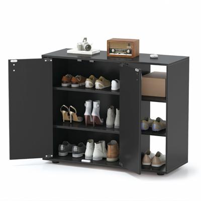 Schoenenkast met 2 Deuren Schoenenrek met 3 Niveaus en Verstelbare Open Planken Moderne Schoenenkast van Hout Zwart