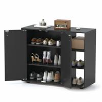 Schoenenkast met 2 Deuren Schoenenrek met 3 Niveaus en Verstelbare Open Planken Moderne Schoenenkast van Hout Zwart