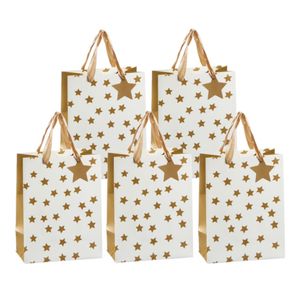 Set van 8x stuks papieren giftbags/cadeau tasjes goud met sterretjes 26 x 32 x 12 cm