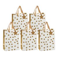 Set van 8x stuks papieren giftbags/cadeau tasjes goud met sterretjes 26 x 32 x 12 cm