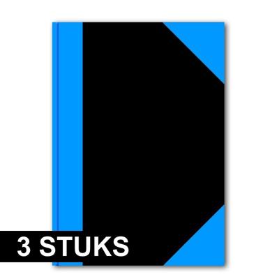 Hardcover Schrift - 3x stuks - lijntjes - A5 formaat - luxe - 192 blz - zwart -192 paginas met lijnt