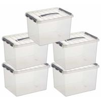 10x sunware q-line opberg box/opbergdoos - 22 liter - 40 x 30 x 26 cm - kunststof - transparant