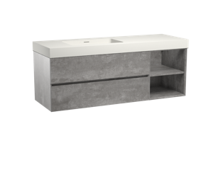 Storke Edge zwevend badmeubel 150 x 52 cm beton donkergrijs met Mata High asymmetrisch linkse wastafel in mat witte solid surface