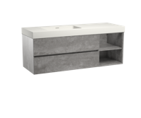 Storke Edge zwevend badmeubel 150 x 52 cm beton donkergrijs met Mata High asymmetrisch linkse wastafel in mat witte solid surface - thumbnail