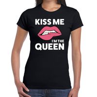 Kiss me i am the Queen t-shirt zwart dames - thumbnail