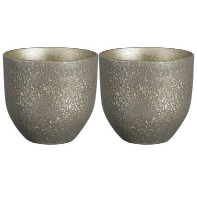 2x stuks plantenpot/bloempot zwart met flakes patroon - D20/H18 cm