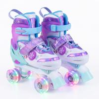 Rolschaatsen voor Kinderen van 5-7/7-9/9-14 Jaar Quad-Schaatsen Verstelbaar in 4 Maten met Lichtgevende Wielen Veiligheidsbescherming voor Beginners Oceaanthema voor Binnen en Buiten-M
