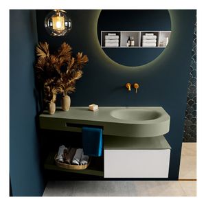 Mondiaz Riva 120cm badmeubel onderkast planchet kleur talc met 1 lade wastafel rechts kleur army