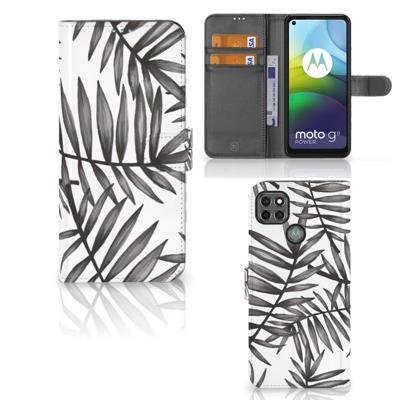 Motorola Moto G9 Power Hoesje Leaves Grey Motorola Moto G9 Power Hoesje Leaves Grey