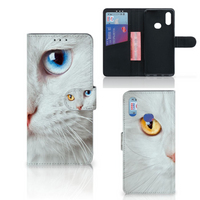 Samsung Galaxy A10s Telefoonhoesje met Pasjes Witte Kat - thumbnail