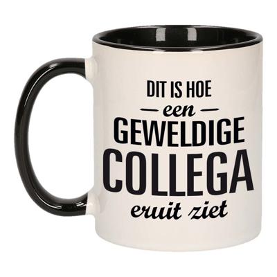 Cadeau geweldige collega - koffie mok - beker - zwart met wit - 300 ml - keramiek - afscheid Cadeau geweldige collega - koffie mok - beker - zwart met wit - 300 ml - keramiek - afscheid