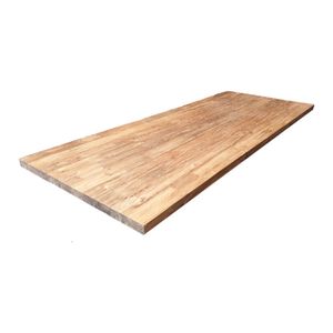 Teakhouten tafelblad met T-ijzeren onderstel van 180 cm.