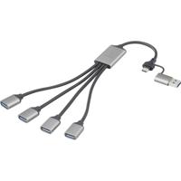 Renkforce RF-HUB-300 USB 3.0-hub Met aluminium behuizing Grijs