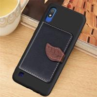 Litchi patroon kaart tas portemonnee beugel + TPU telefoon geval met kaartsleuf portemonnee beugel functie voor Galaxy A10 (zwart)