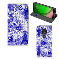 Mobiel BookCase Motorola Moto G7 Play Angel Skull Blauw