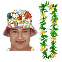 Carnaval verkleed set - Tropische Hawaii party - hoedje met bloemenslinger - volwassenen - thumbnail