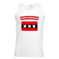 Singlet shirt/ tanktop Amsterdamse vlag wit heren - thumbnail