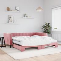 Slaapbank onderschuifbed en matrassen 100x200 cm fluweel roze