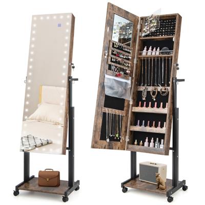 4-in-1 Spiegelkast met 3-kleurige Ledlampen en Verstelbare Hoogte Make-upspiegel met Full-body Spiegel 46 x 36 x 175 cm Bruin