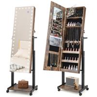 4-in-1 Spiegelkast met 3-kleurige Ledlampen en Verstelbare Hoogte Make-upspiegel met Full-body Spiegel 46 x 36 x 175 cm Bruin