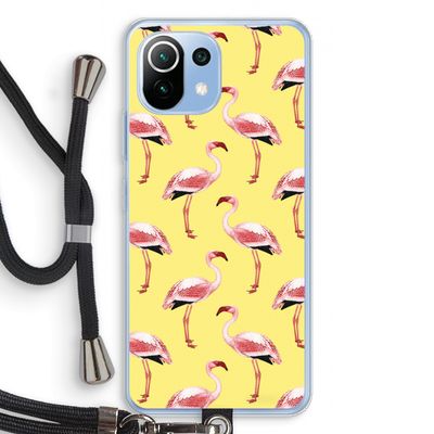 Flamingo's geel: Xiaomi Mi 11 Lite Transparant Hoesje met koord