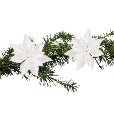 Cosy & Trendy Kerstboomversiering - 2x - bloem - op clip - witte kerstster - 18 cm