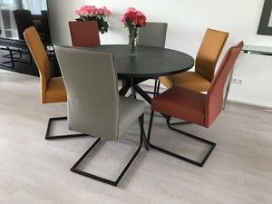 Set van 6 leren eetkamerstoelen - met sledepoot - diverse kleuren - Echt leer, Industrieel, ontdek de vele Leersoorten en Kleuren bij ShopX