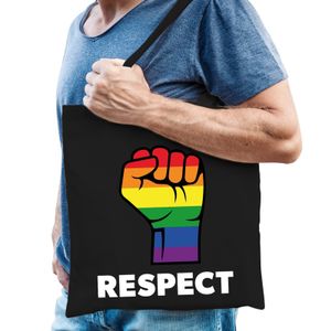 Regenboog respect gaypride tas zwart katoen   -